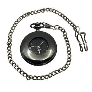 Half Hunter Mens Quartz Pocket Watch w/ 12" Chain - Roman Numeral - New Battery
